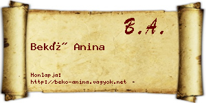 Bekő Anina névjegykártya